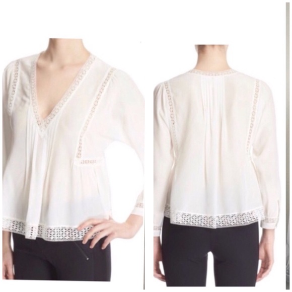 Rebecca Taylor Silk Lace Panel Blouse Size 8 - Picture 1 of 8